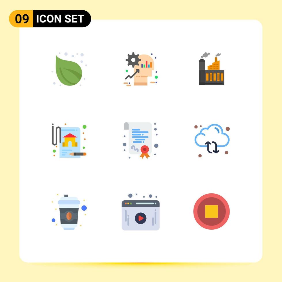 Editable Vector Line Pack of 9 Simple Flat Colors of certification property productivity insurance factory Editable Vector Design Elements