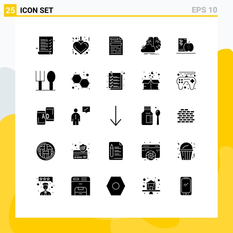 símbolos de iconos universales grupo de 25 glifos sólidos modernos de frutas diseño de dieta desayuno innovación elementos de diseño de vectores editables