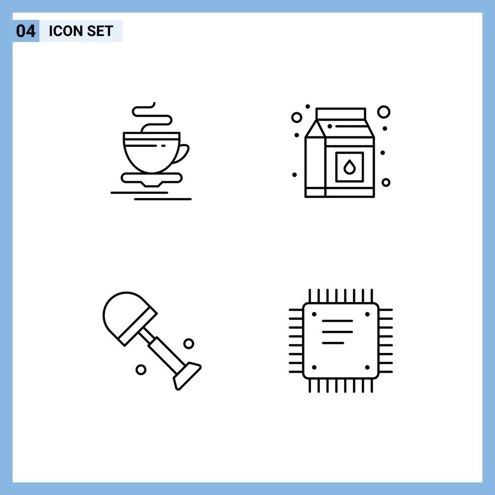 paquete de iconos de vector de stock de 4 signos y símbolos de línea para palas de té elementos de diseño de vector editables de chip de paquete de hotel