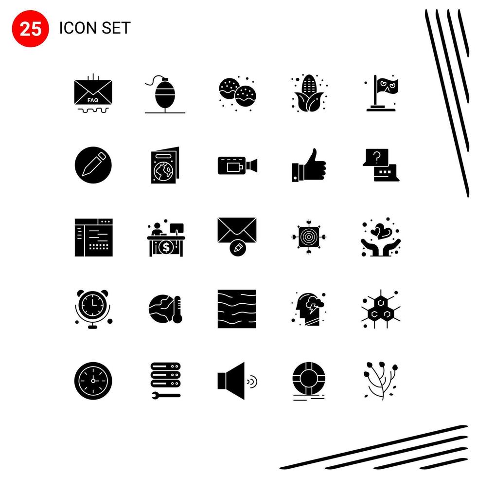25 Universal Solid Glyphs Set for Web and Mobile Applications halloween food bakery corn food Editable Vector Design Elements