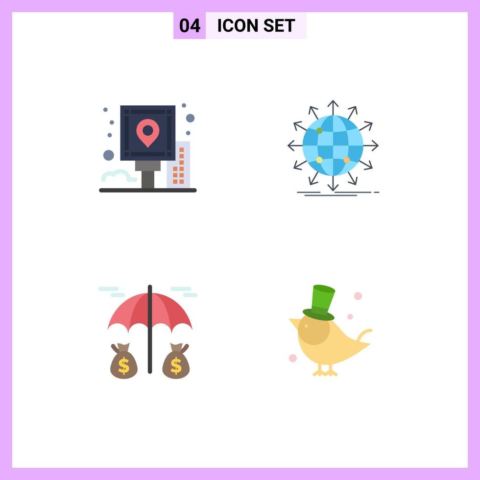 Mobile Interface Flat Icon Set of 4 Pictograms of city worldwide post network insurance Editable Vector Design Elements