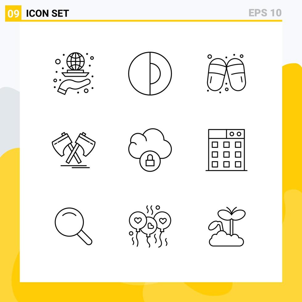 Universal Icon Symbols Group of 9 Modern Outlines of viking tool world hatchet slippers Editable Vector Design Elements