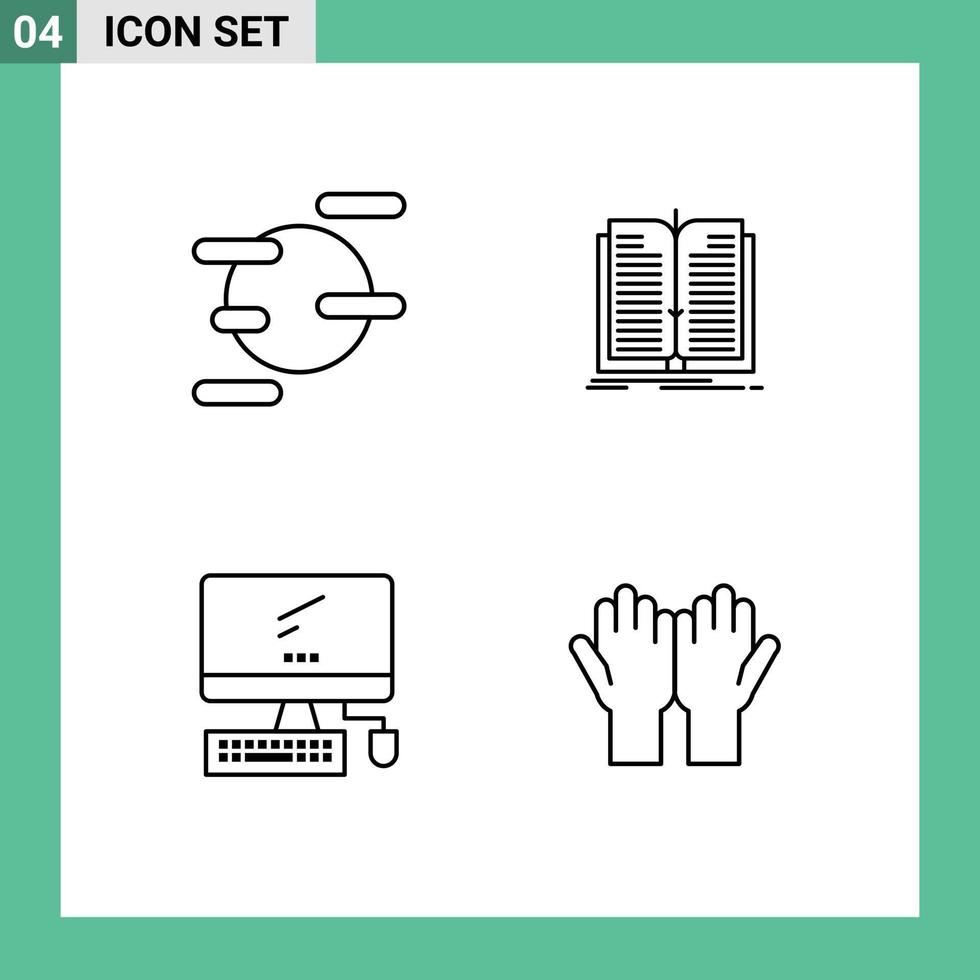 Set of 4 Modern UI Icons Symbols Signs for science device application book pc Editable Vector Design Elements