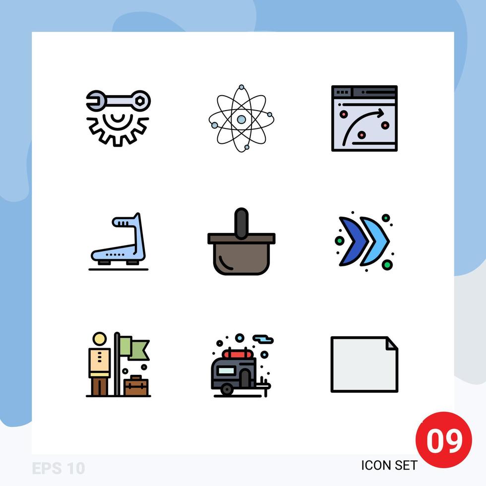 9 Thematic Vector Filledline Flat Colors and Editable Symbols of basket track science running hosting Editable Vector Design Elements