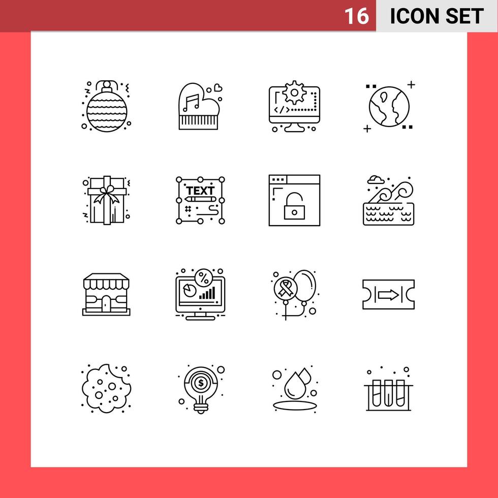 User Interface Pack of 16 Basic Outlines of space astronomy piano gear coding Editable Vector Design Elements