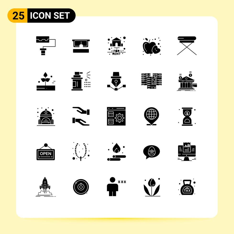 Universal Icon Symbols Group of 25 Modern Solid Glyphs of seat furniture real chair fruit Editable Vector Design Elements