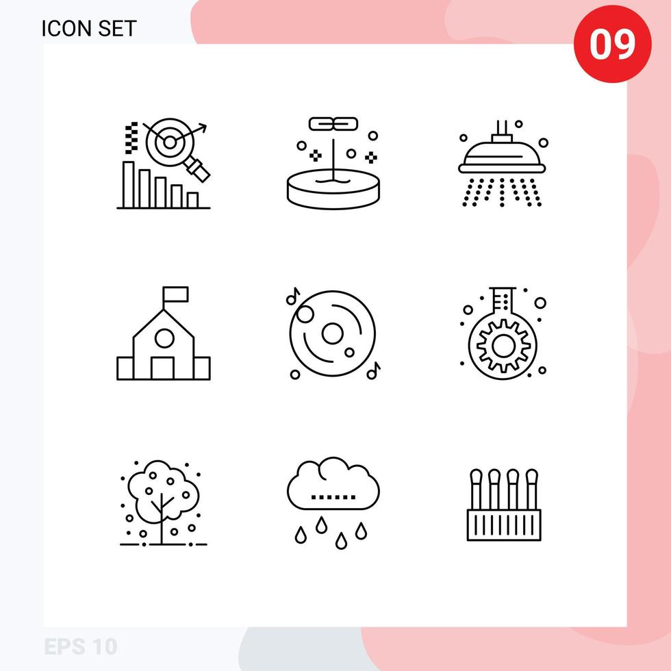 Editable Vector Line Pack of 9 Simple Outlines of multimedia cd park disk school Editable Vector Design Elements