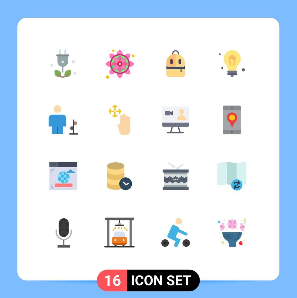 Pack of 16 Modern Flat Colors Signs and Symbols for Web Print Media such as direction avatar bag science bulb Editable Pack of Creative Vector Design Elements