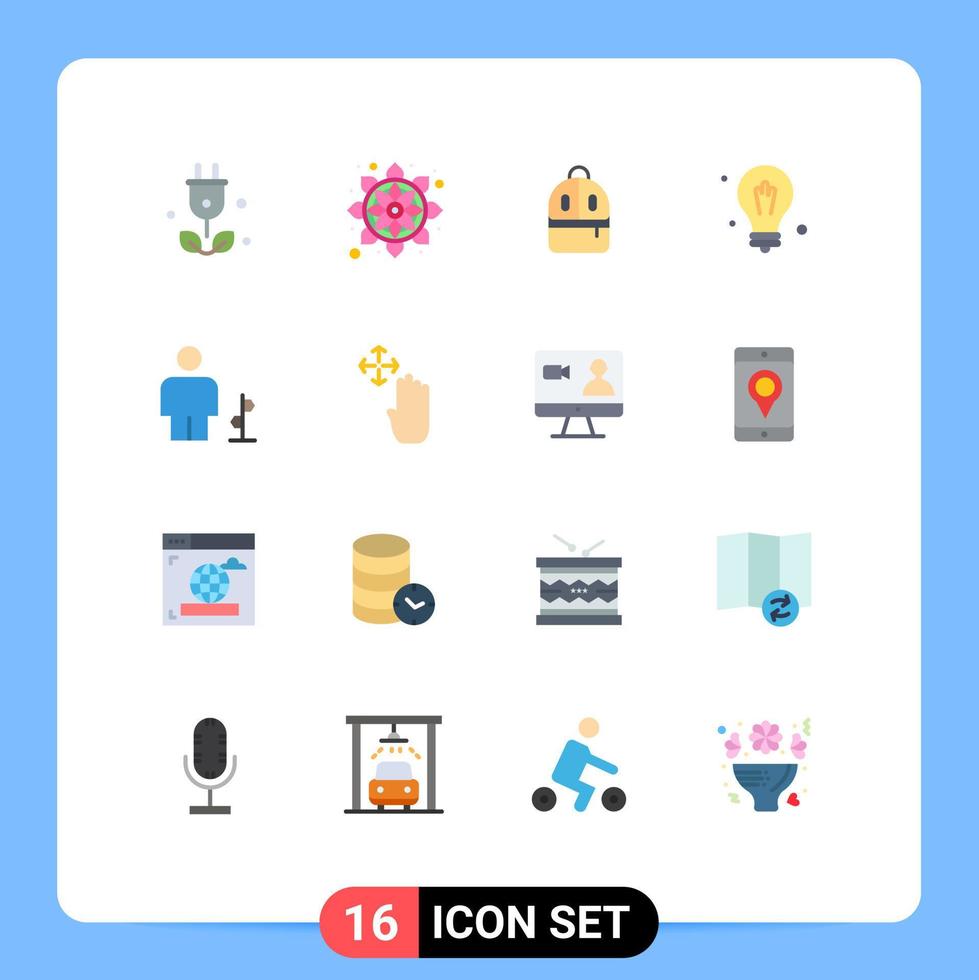 paquete de 16 signos y símbolos modernos de colores planos para medios de impresión web, como dirección avatar bolsa ciencia bombilla paquete editable de elementos creativos de diseño de vectores