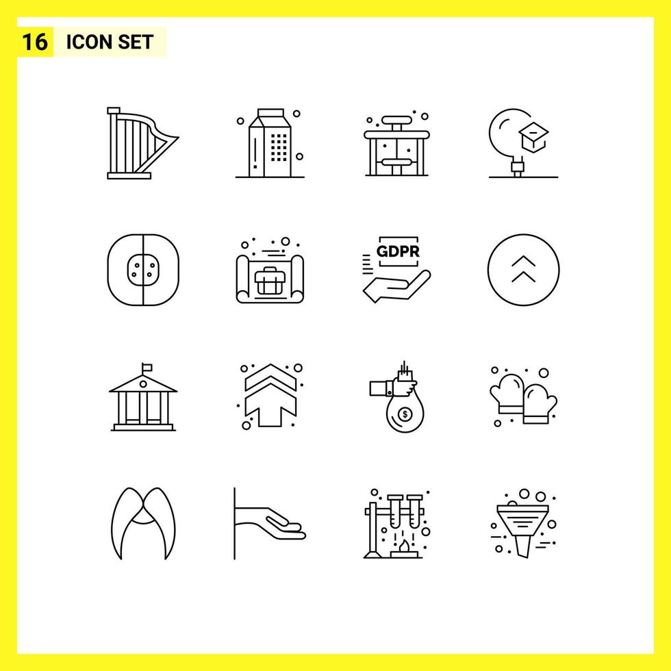 Outline Pack of 16 Universal Symbols of school knowledge meal education bus Editable Vector Design Elements