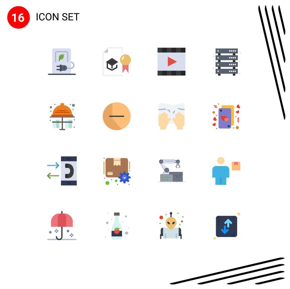 Set of 16 Modern UI Icons Symbols Signs for server data study video player multimedia Editable Pack of Creative Vector Design Elements