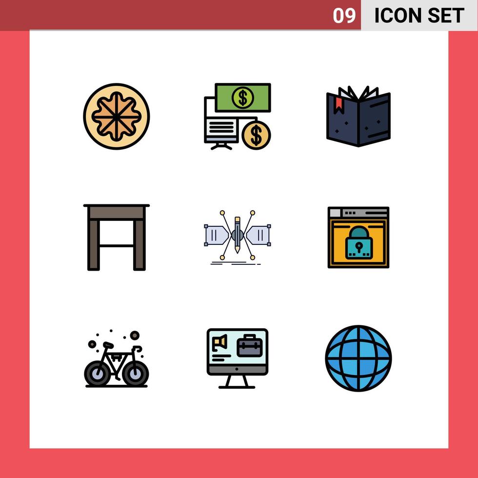 Stock Vector Icon Pack of 9 Line Signs and Symbols for sketch constructing book architect furniture Editable Vector Design Elements