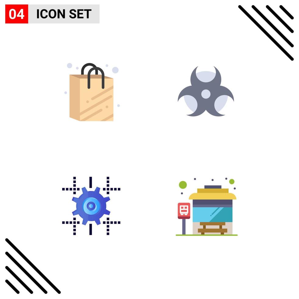 4 Universal Flat Icons Set for Web and Mobile Applications bag line education setting stop Editable Vector Design Elements