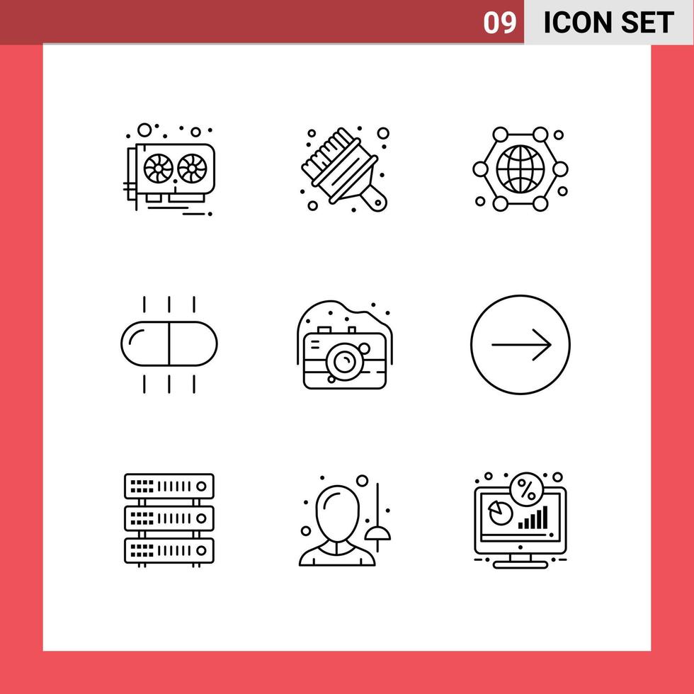 Group of 9 Outlines Signs and Symbols for old pills communication medical internet of things Editable Vector Design Elements
