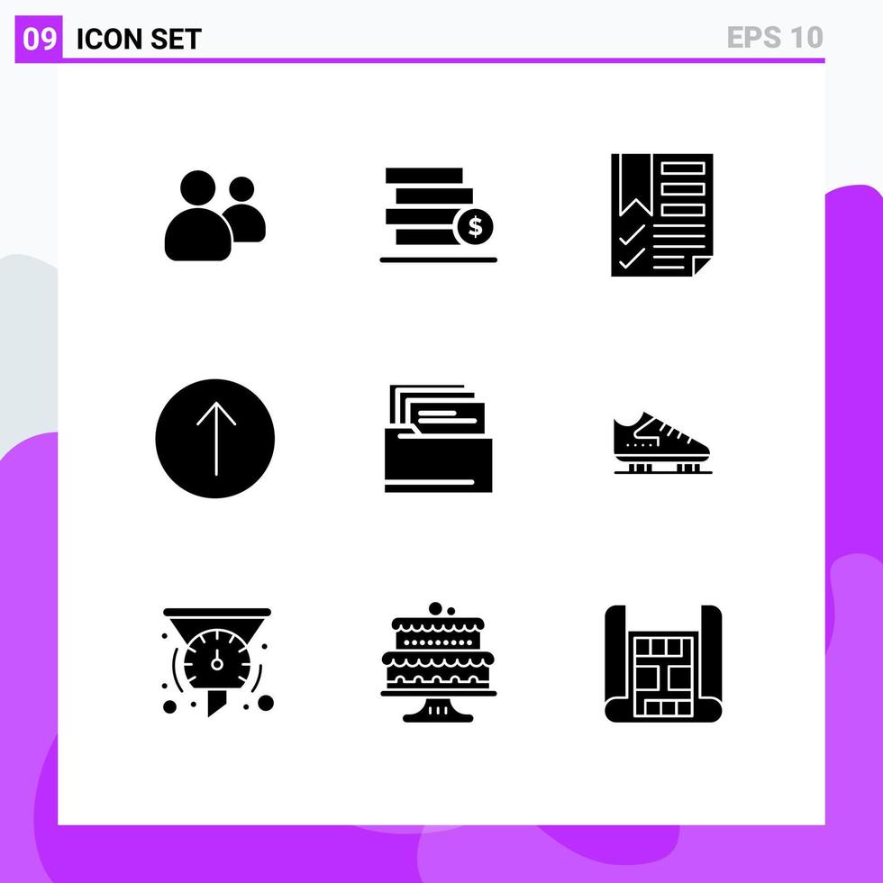 User Interface Pack of 9 Basic Solid Glyphs of files up bookmark symbols report Editable Vector Design Elements