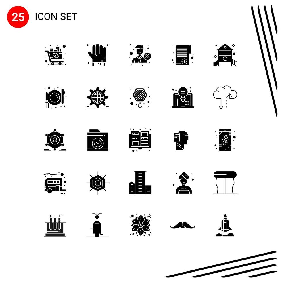 Universal Icon Symbols Group of 25 Modern Solid Glyphs of taxes money delete finance reject Editable Vector Design Elements