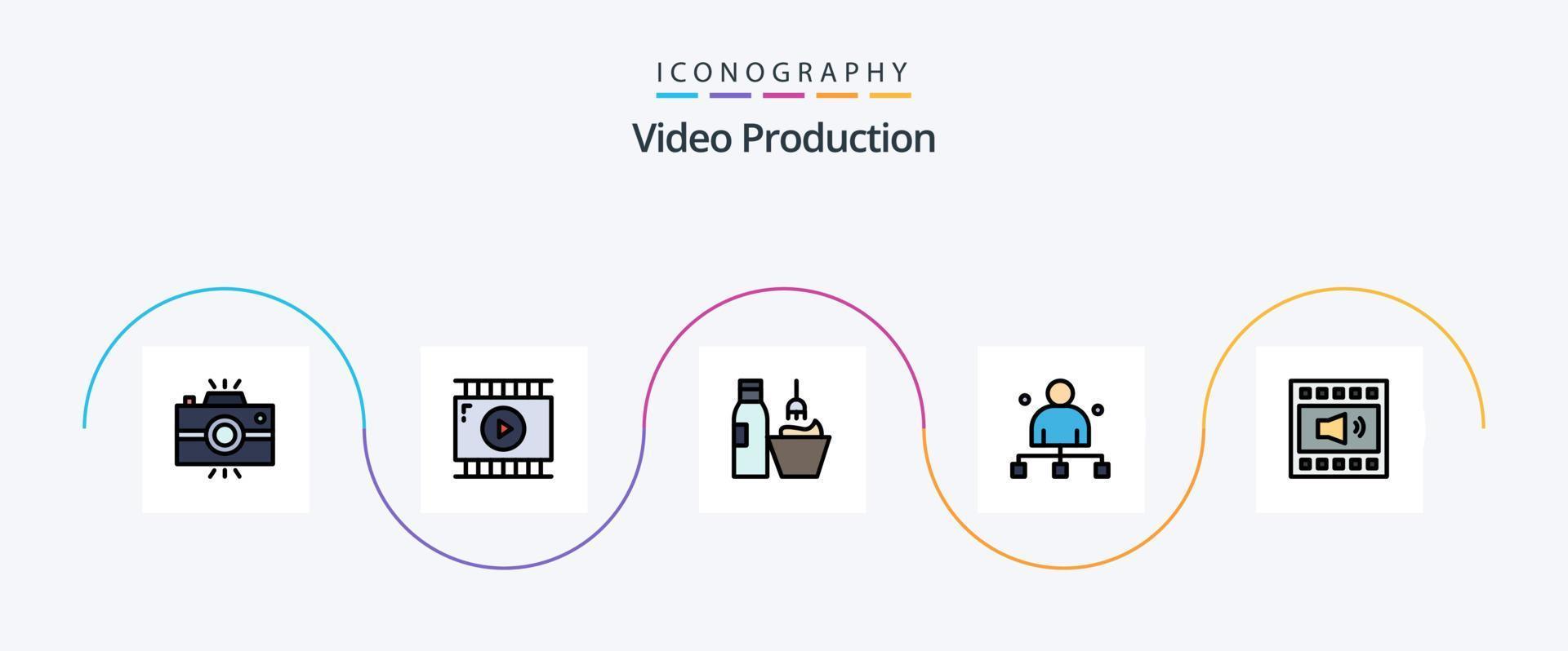 Video Production Line Filled Flat 5 Icon Pack Including chief. boss. video design. makeup accessories. grooming vector