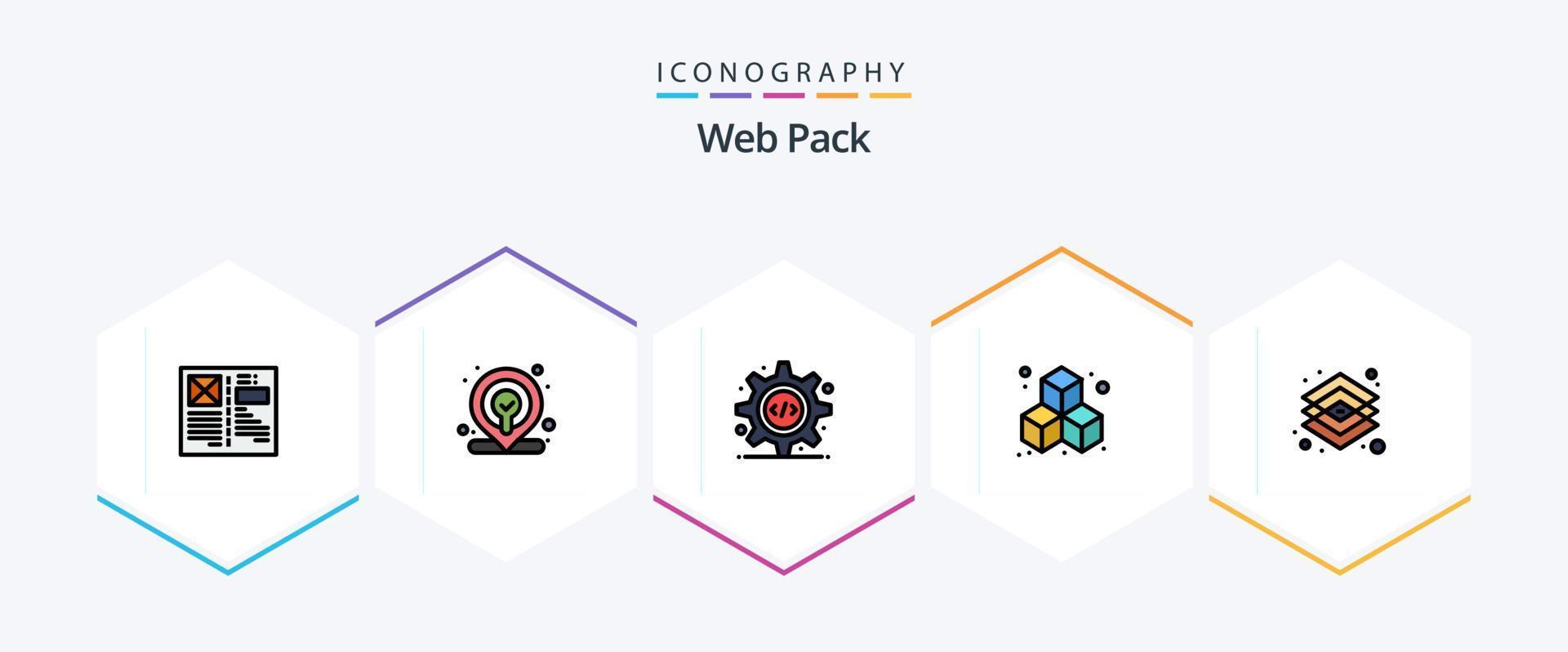 Web Pack 25 FilledLine icon pack including graphic. creative. html. cube. d vector