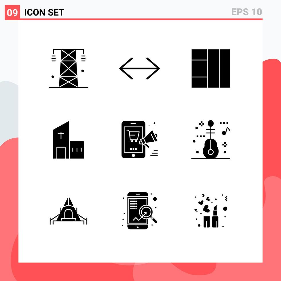Pictogram Set of 9 Simple Solid Glyphs of mobile monastery right modern christian Editable Vector Design Elements