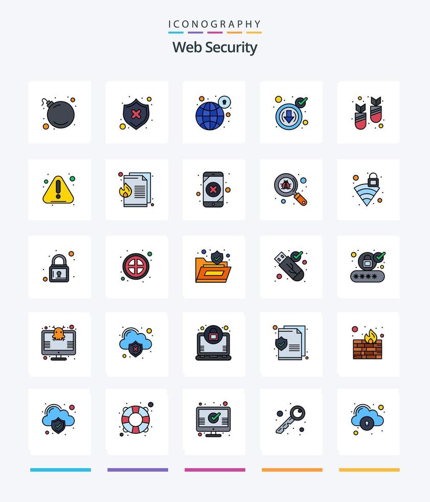 Creative Web Security 25 Line FIlled icon pack  Such As attack. down. global. cyber. security vector