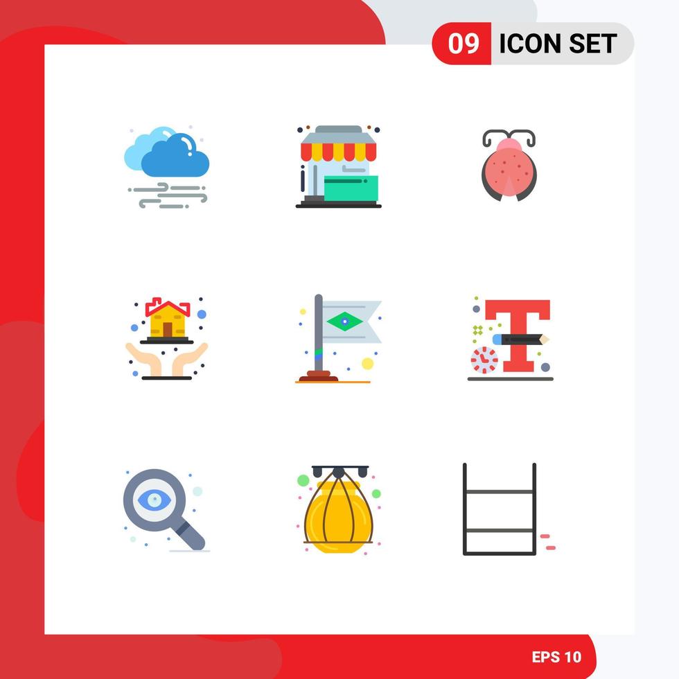 Set of 9 Modern UI Icons Symbols Signs for banner house place home loan ladybug Editable Vector Design Elements