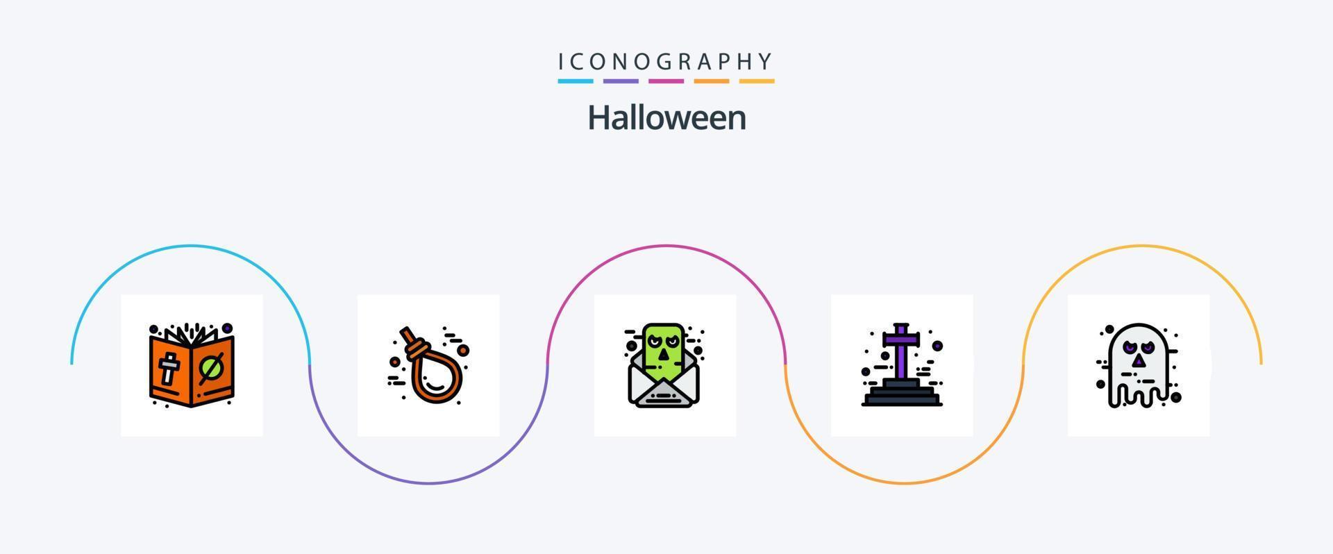paquete de iconos de 5 planos llenos de línea de halloween que incluye halloween. tumba. nudo. cruz. conversación vector
