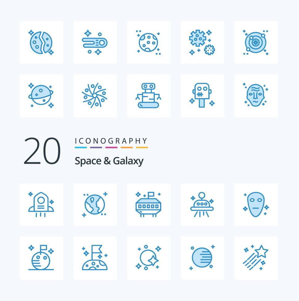 20 Space And Galaxy Blue Color icon Pack like space moon ufo space flag vector