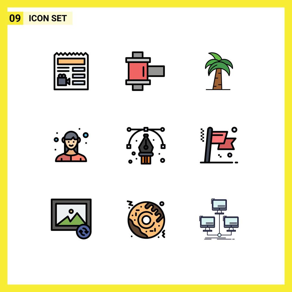 Modern Set of 9 Filledline Flat Colors Pictograph of business female global employee srilanka Editable Vector Design Elements