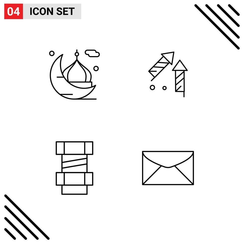 Pictogram Set of 4 Simple Filledline Flat Colors of moon carpenter masjid china engineering Editable Vector Design Elements