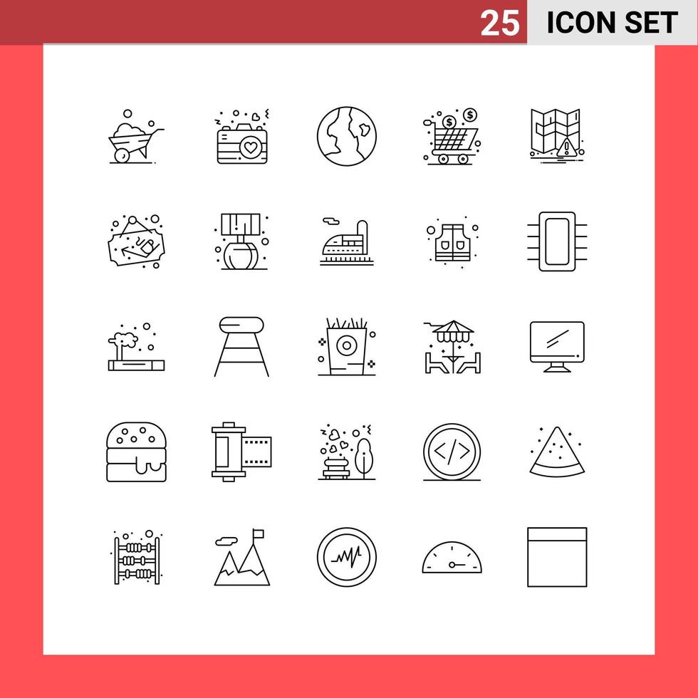 Pack of 25 creative Lines of notification map globe shopping full Editable Vector Design Elements
