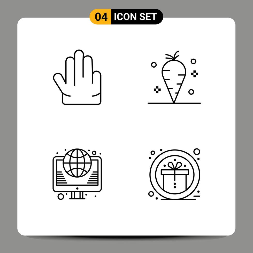 Set of 4 Modern UI Icons Symbols Signs for fingers internet carrot vitamin web Editable Vector Design Elements