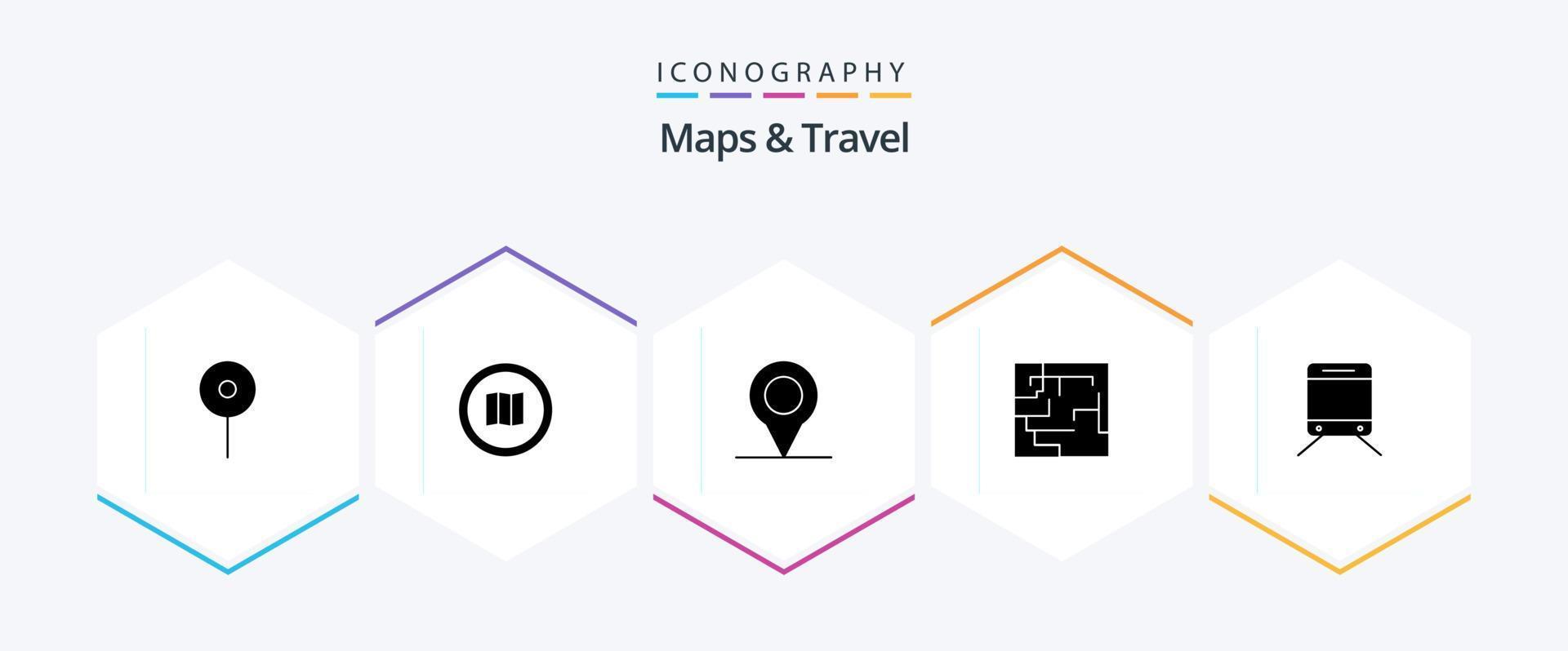 Maps and Travel 25 Glyph icon pack including . travel. location. train. maze vector