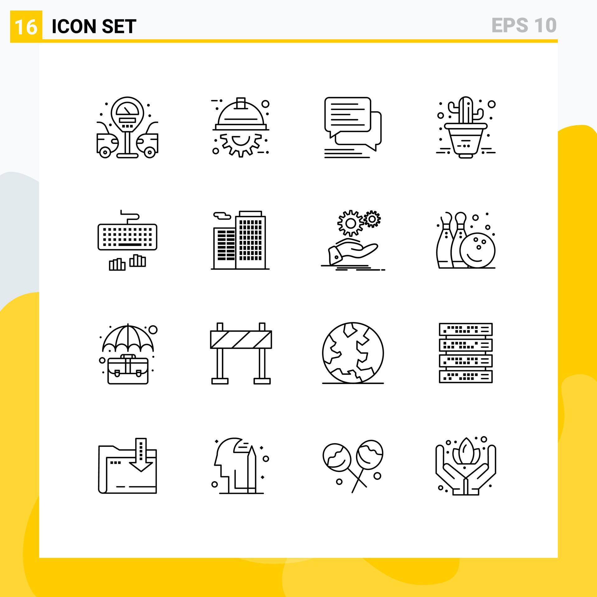 Set of 16 Vector Outlines on Grid for type keyboard communication plant