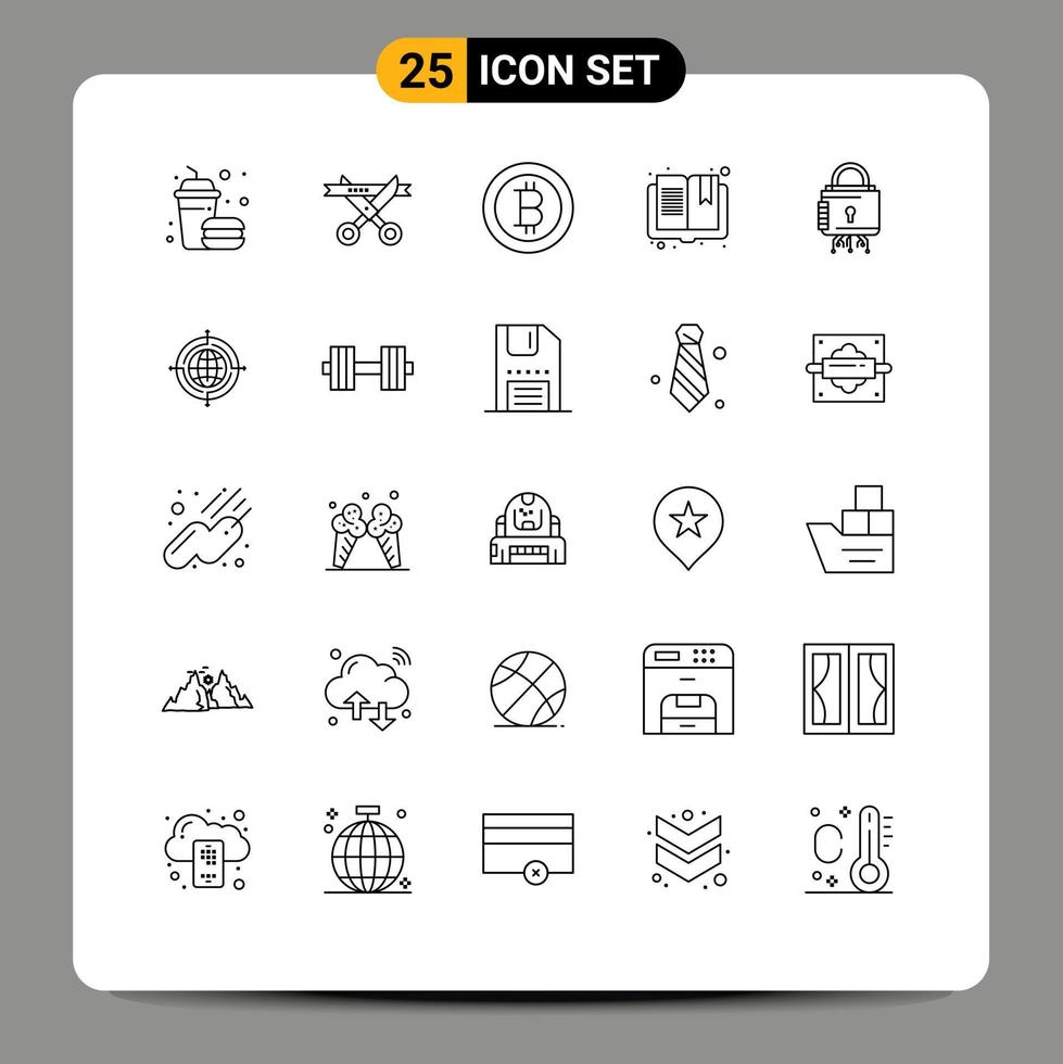 Set of 25 Modern UI Icons Symbols Signs for protection cyber bitcoin security page Editable Vector Design Elements