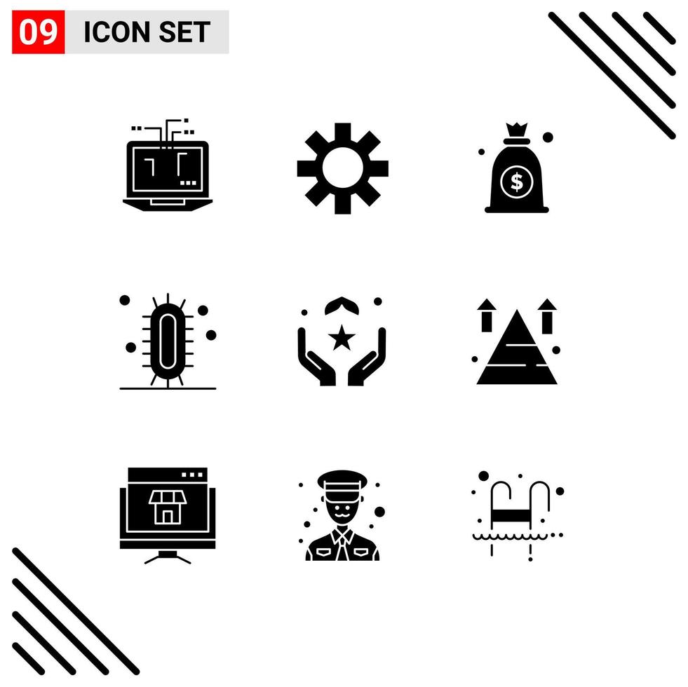 Set of 9 Vector Solid Glyphs on Grid for muslim pray money study learn Editable Vector Design Elements