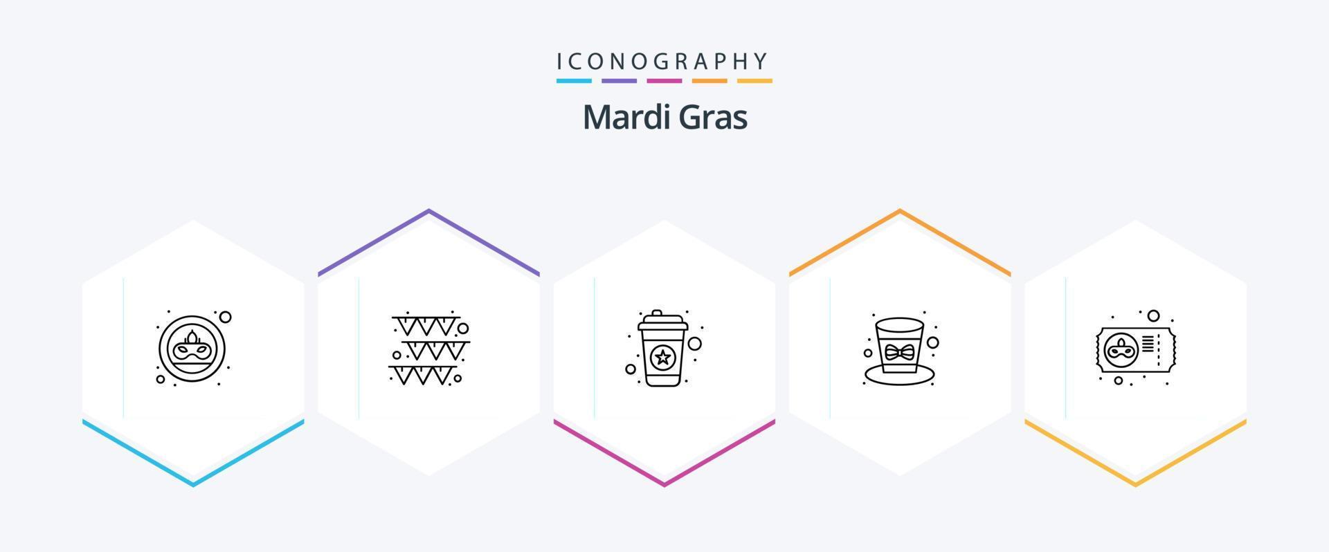 Mardi Gras 25 Line icon pack including mask. carnival. tea. holiday. festival vector