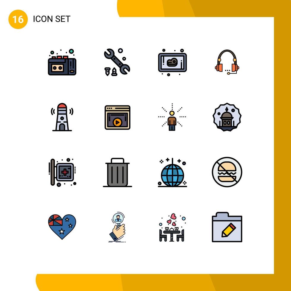 Modern Set of 16 Flat Color Filled Lines Pictograph of building service steak help contact Editable Creative Vector Design Elements