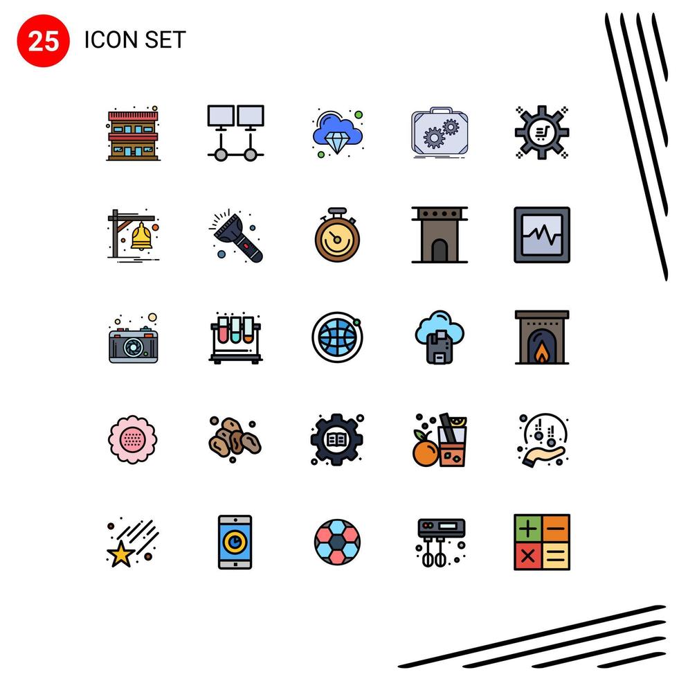 Universal Icon Symbols Group of 25 Modern Filled line Flat Colors of work production server case quality Editable Vector Design Elements