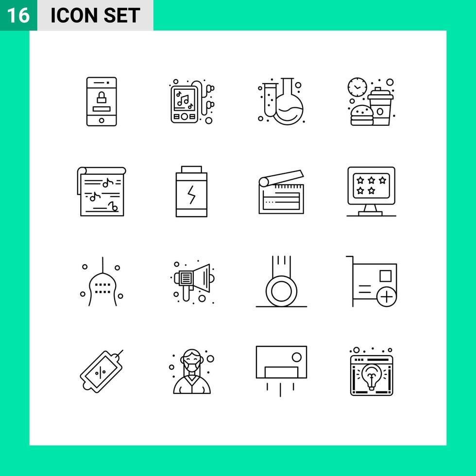 16 Creative Icons Modern Signs and Symbols of multimedia meal chemistry lunch coffee Editable Vector Design Elements