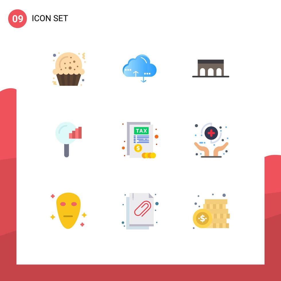 grupo de 9 signos y símbolos de colores planos para el servicio de arquitectura de señales de informe encontrar elementos de diseño de vectores editables