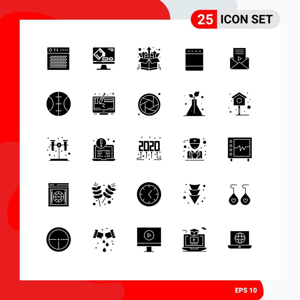 25 Universal Solid Glyphs Set for Web and Mobile Applications mail kitchen screen gas up Editable Vector Design Elements
