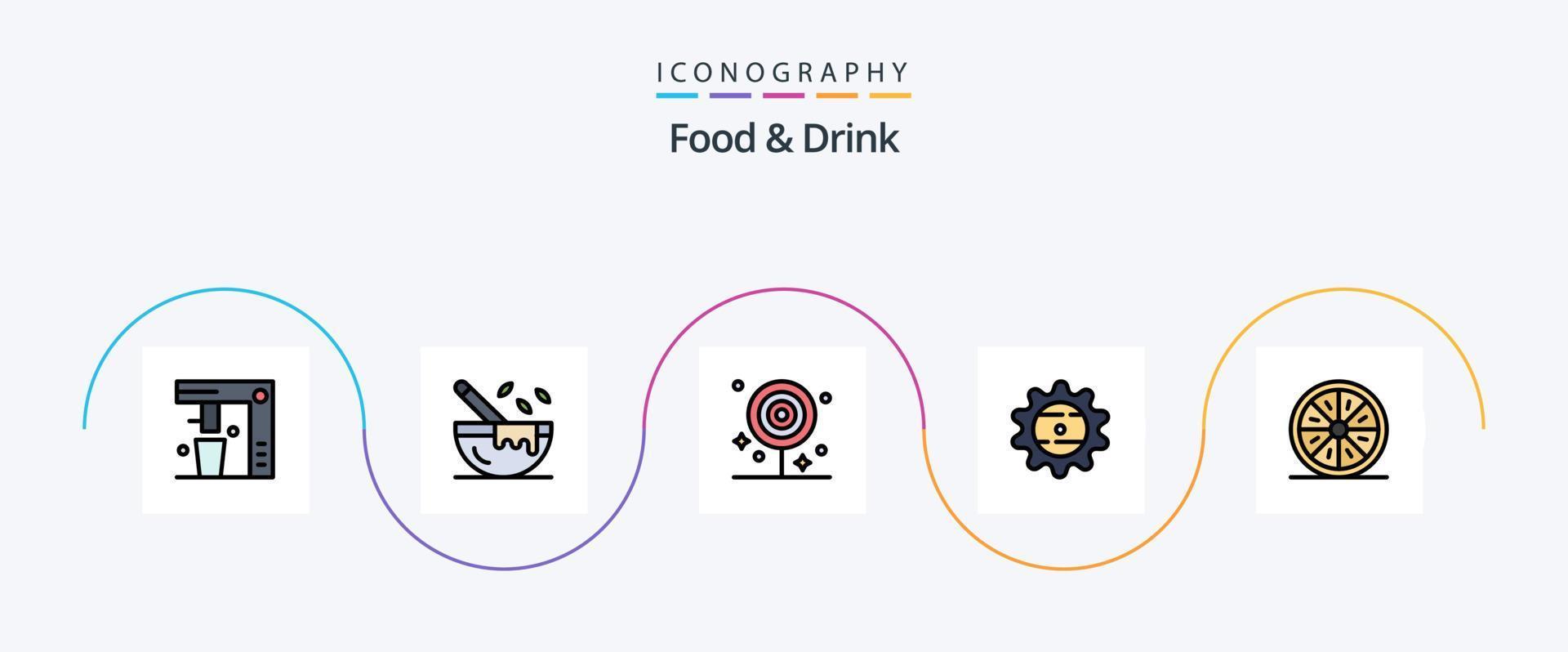 Food And Drink Line Filled Flat 5 Icon Pack Including drink. bottle. restaurant. lollipop. drink vector