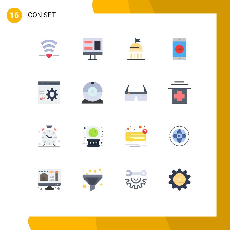 Flat Color Pack of 16 Universal Symbols of develop browser political mobile application right Editable Pack of Creative Vector Design Elements