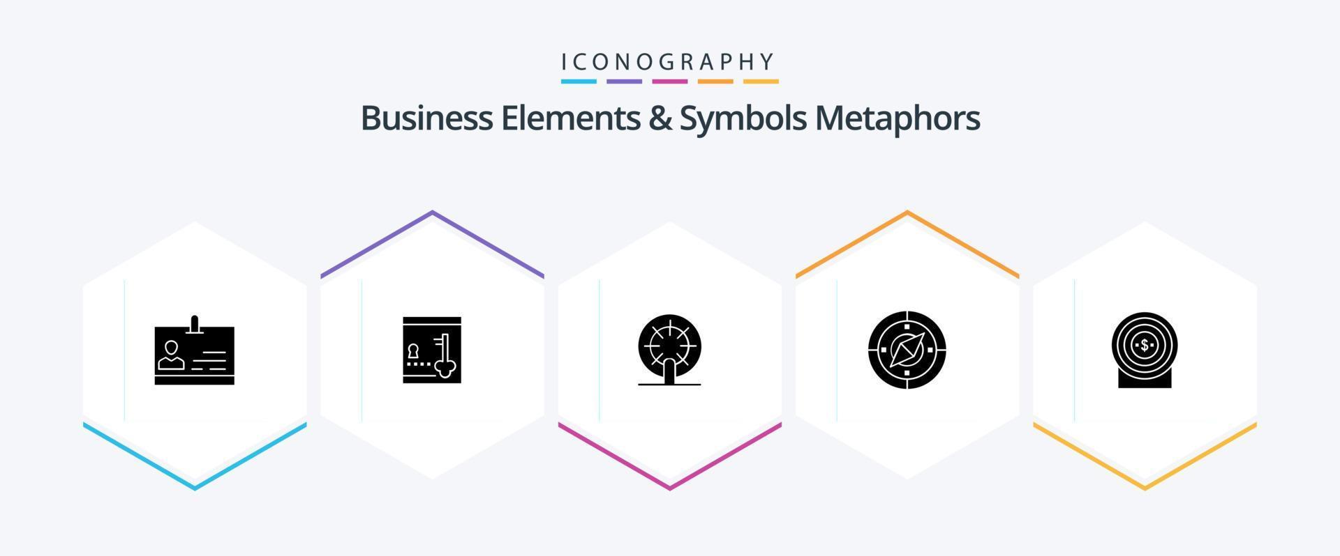 Business Elements And Symbols Metaphors 25 Glyph icon pack including money. location. wheel. compass. navigation vector