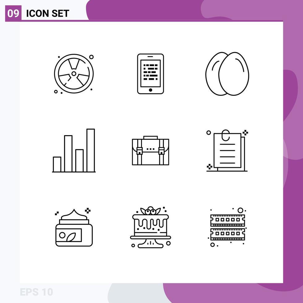 Stock Vector Icon Pack of 9 Line Signs and Symbols for business graph secure chart life Editable Vector Design Elements