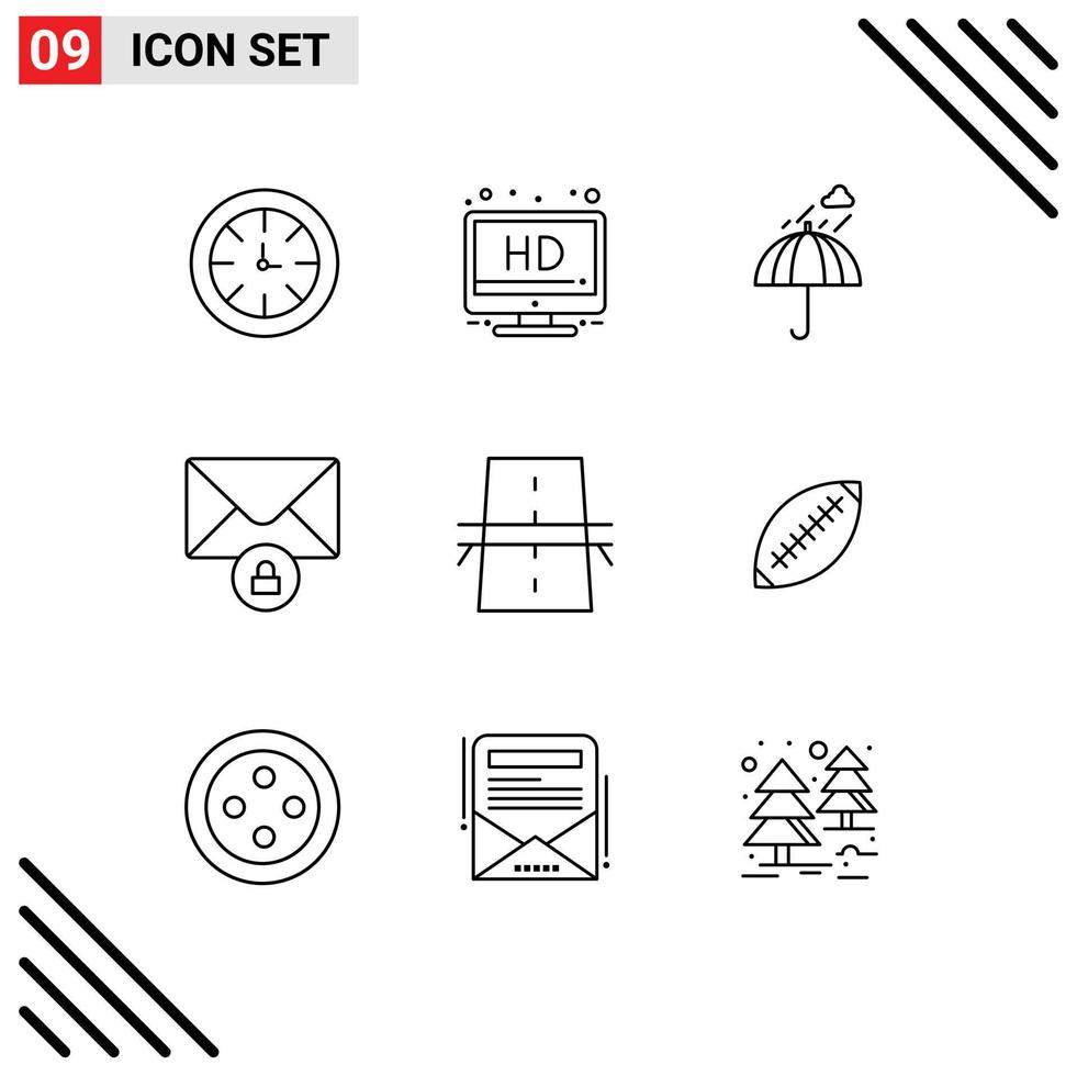 User Interface Pack of 9 Basic Outlines of creative bridge camping private mail Editable Vector Design Elements