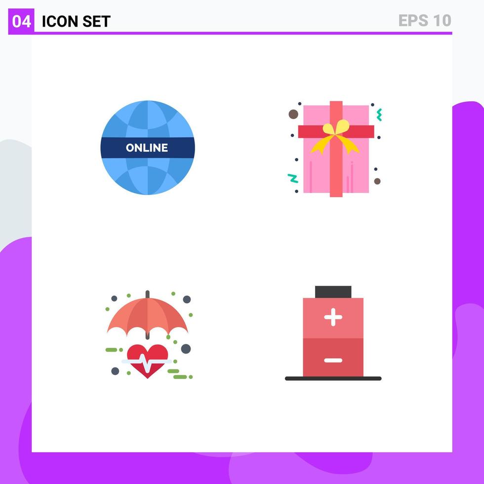 Group of 4 Modern Flat Icons Set for global medical world present heart Editable Vector Design Elements