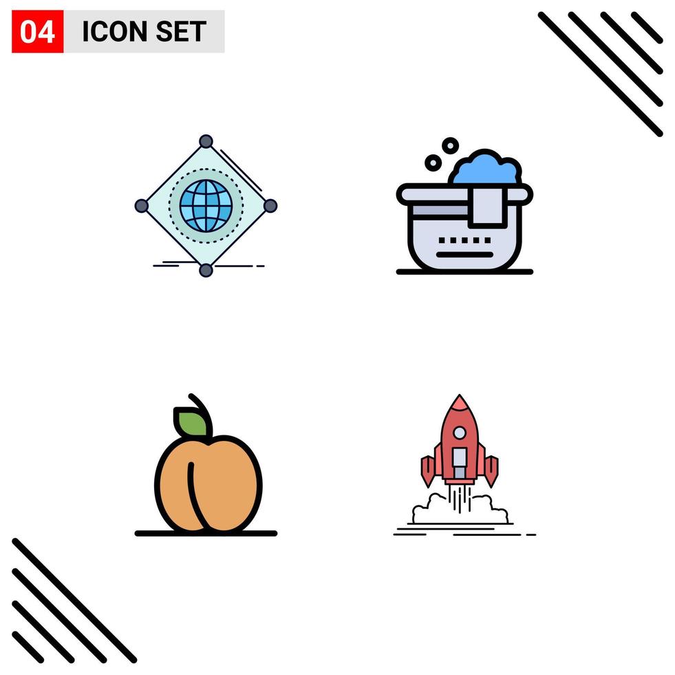 Pack of 4 Modern Filledline Flat Colors Signs and Symbols for Web Print Media such as iot food of bath launch Editable Vector Design Elements