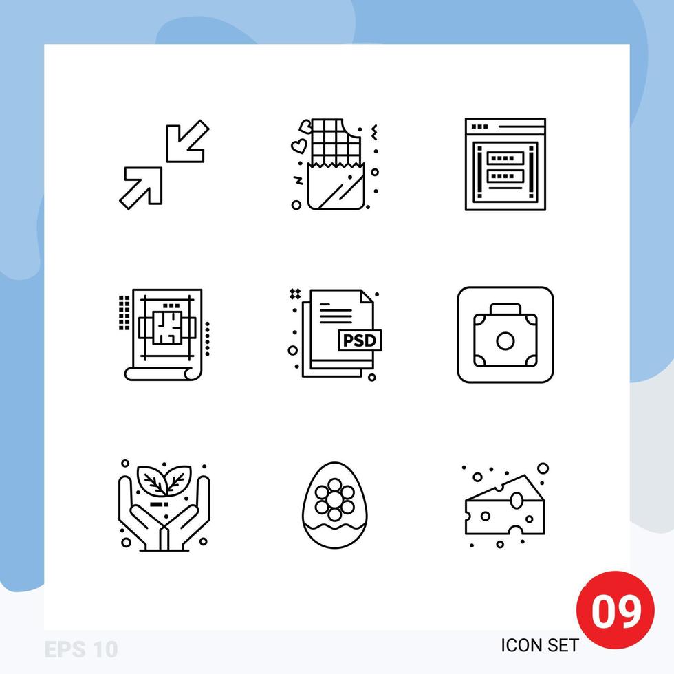 Set of 9 Vector Outlines on Grid for design blue print link plan architecture Editable Vector Design Elements