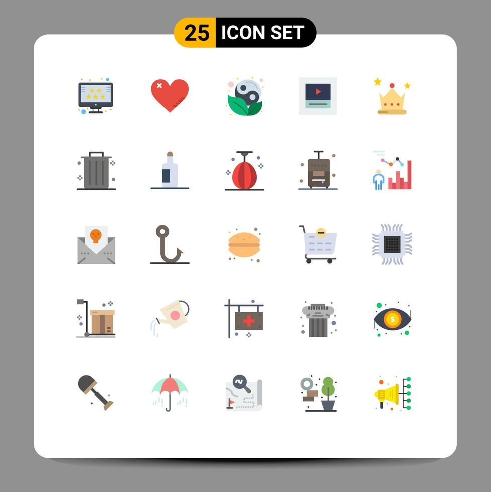 Mobile Interface Flat Color Set of 25 Pictograms of achievement player favorite layout yin Editable Vector Design Elements